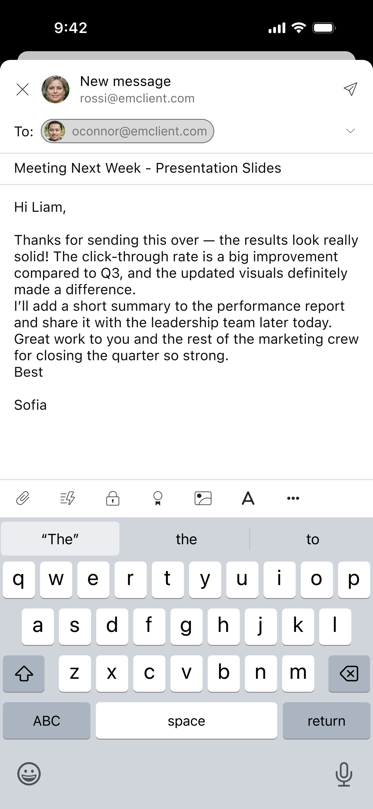 eM Client Mobile App: New email