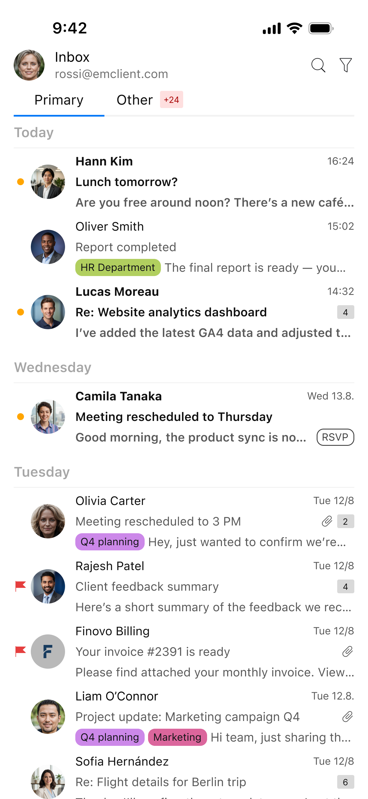 eM Client Mobile App: Inbox