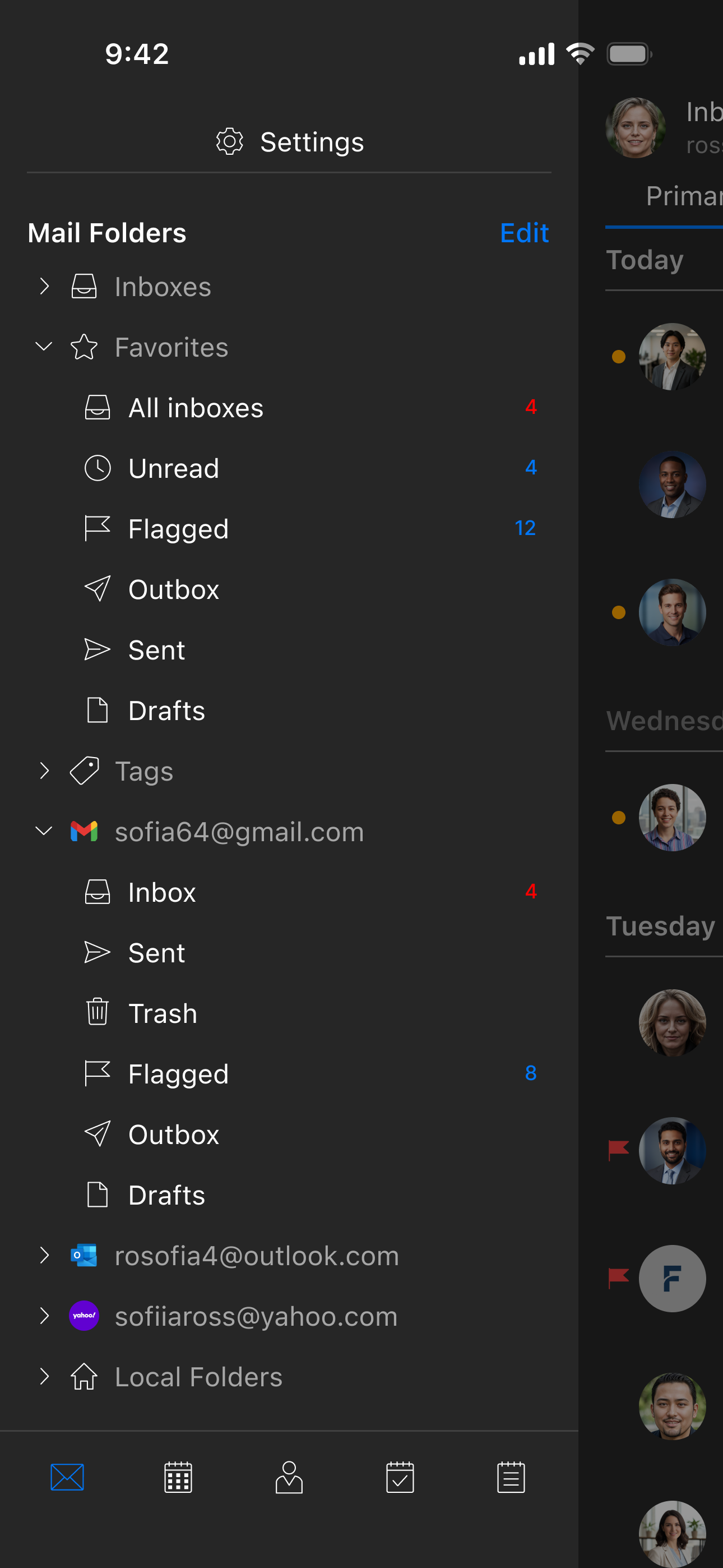 eM Client Mobile App: Main Menu