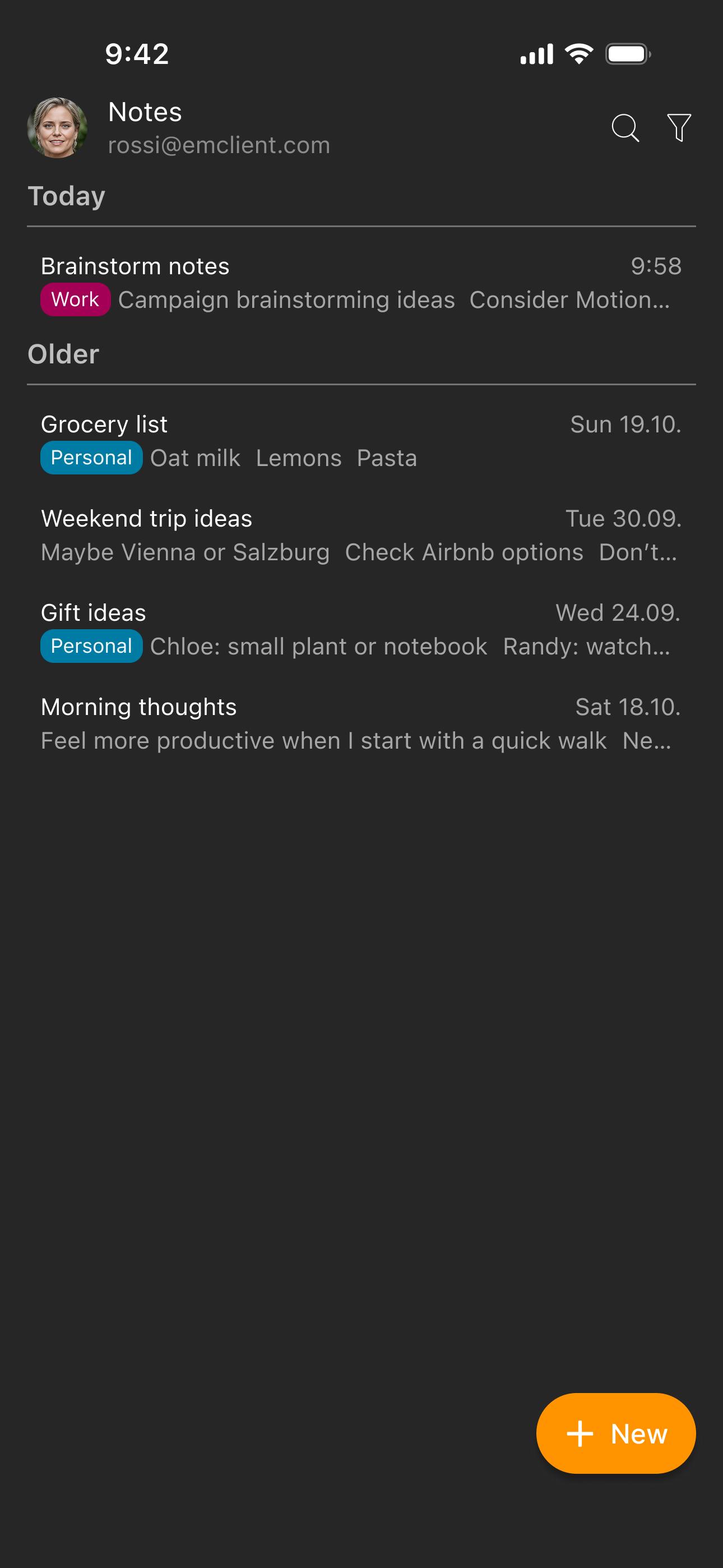 eM Client Mobile App: Notes